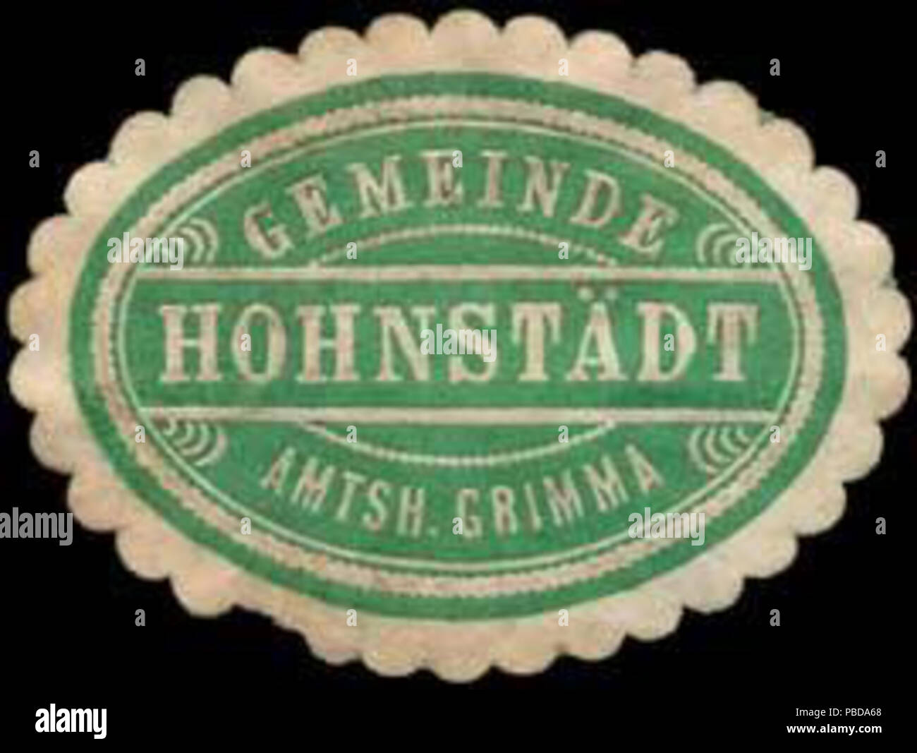 Alte Briefverschlussmarke aus Papier, welche seit ca. 1850 von Behoerden, Anwaelten, Notaren und Firmen zum verschliessen der Post verwendet wurde. 1366 Siegelmarke Gemeinde Hohnstädt - Amtshauptmannschaft Grimma W0252596 Foto Stock