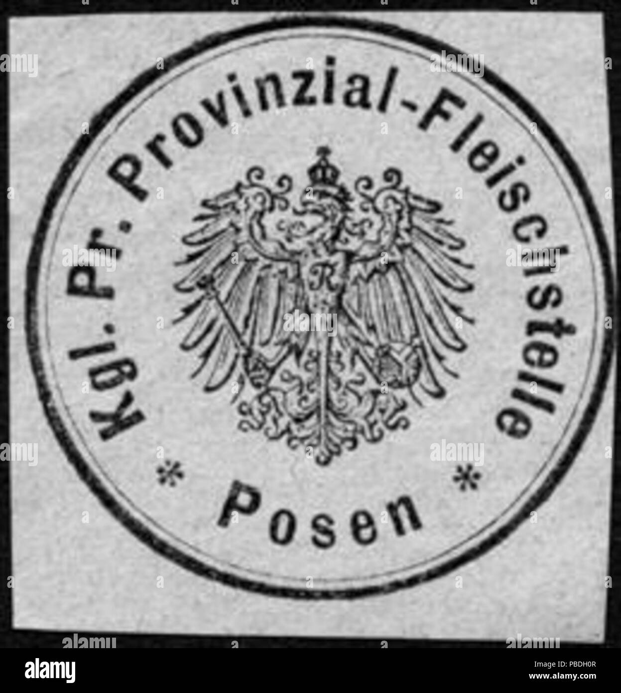 Alte Briefverschlussmarke aus Papier, welche seit ca. 1850 von Behoerden, Anwaelten, Notaren und Firmen zum verschliessen der Post verwendet wurde. 1454 Siegelmarke Königlich Preussische Provinzial - Fleischstelle - Posen W0229036 Foto Stock