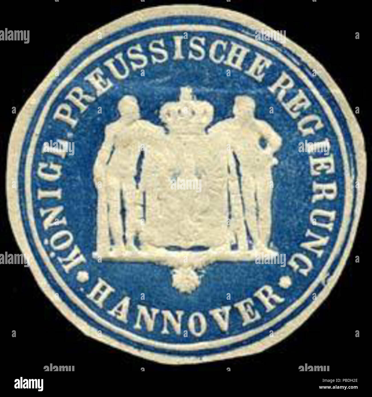 Alte Briefverschlussmarke aus Papier, welche seit ca. 1850 von Behoerden, Anwaelten, Notaren und Firmen zum verschliessen der Post verwendet wurde. 1454 Siegelmarke Königlich Preussische Regierung - Hannover W0235785 Foto Stock