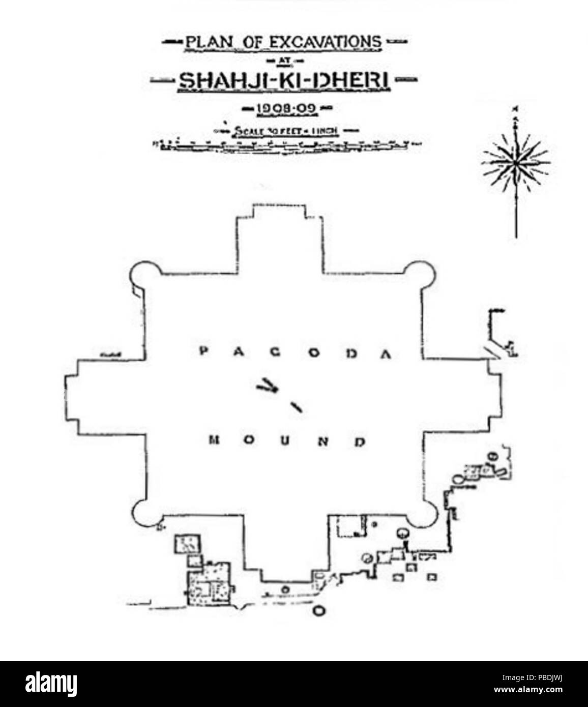 1311 Shah-ji-ki-Dheri stupa plan Foto Stock