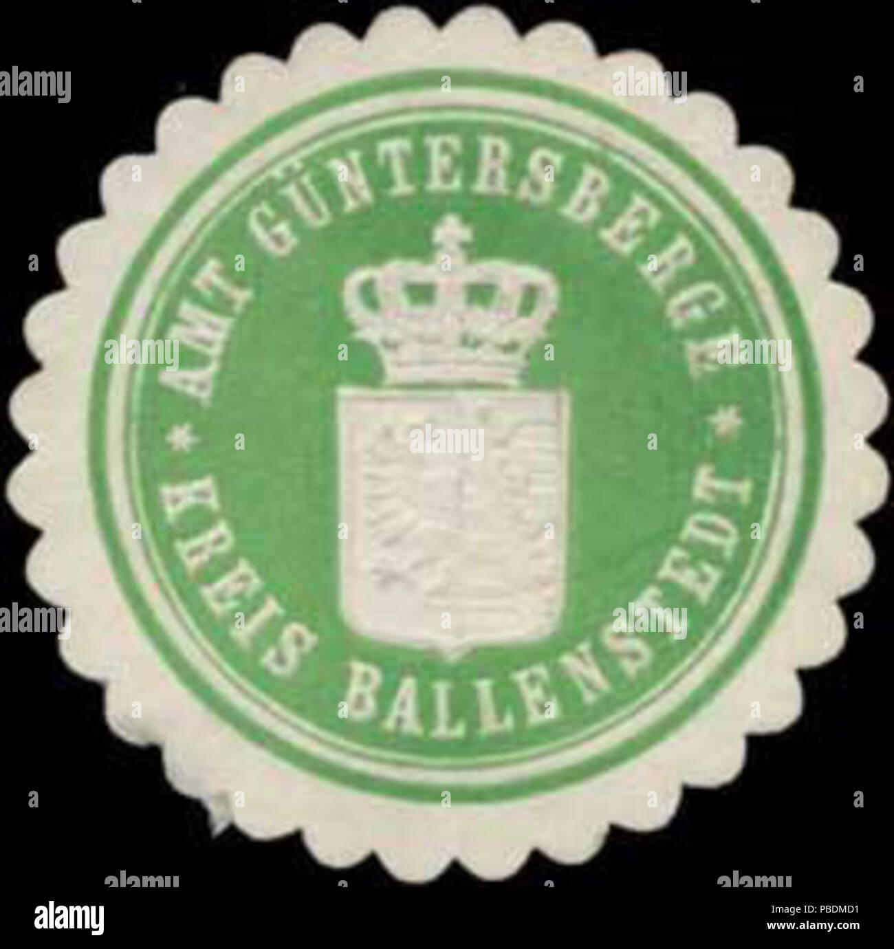 Alte Briefverschlussmarke aus Papier, welche seit ca. 1850 von Behoerden, Anwaelten, Notaren und Firmen zum verschliessen der Post verwendet wurde. 1320 Siegelmarke Amt Güntersberge W0354708 Foto Stock
