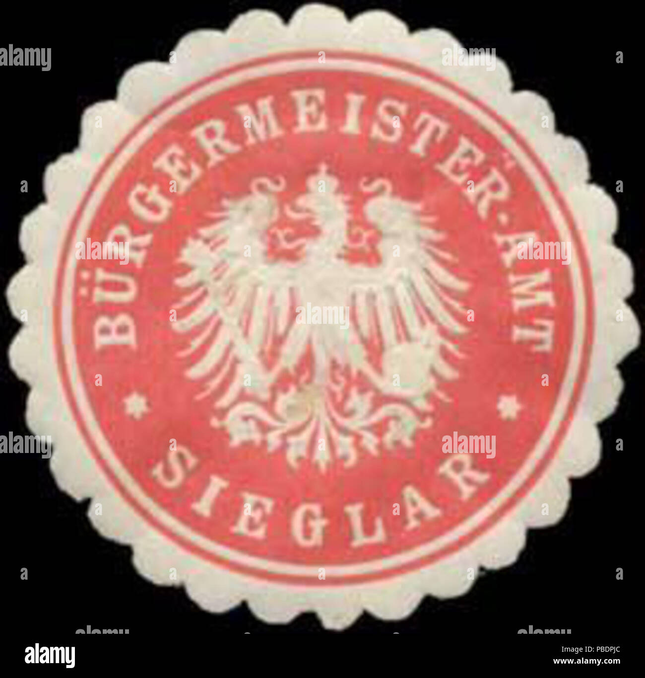 Alte Briefverschlussmarke aus Papier, welche seit ca. 1850 von Behoerden, Anwaelten, Notaren und Firmen zum verschliessen der Post verwendet wurde. 1332 Siegelmarke Bürgermeisteramt Sieglar W0384144 Foto Stock