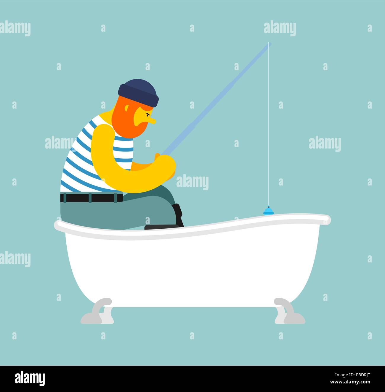 Fisherman pesca nella vasca da bagno . Canna da pesca. Illustrazione  Vettoriale Immagine e Vettoriale - Alamy