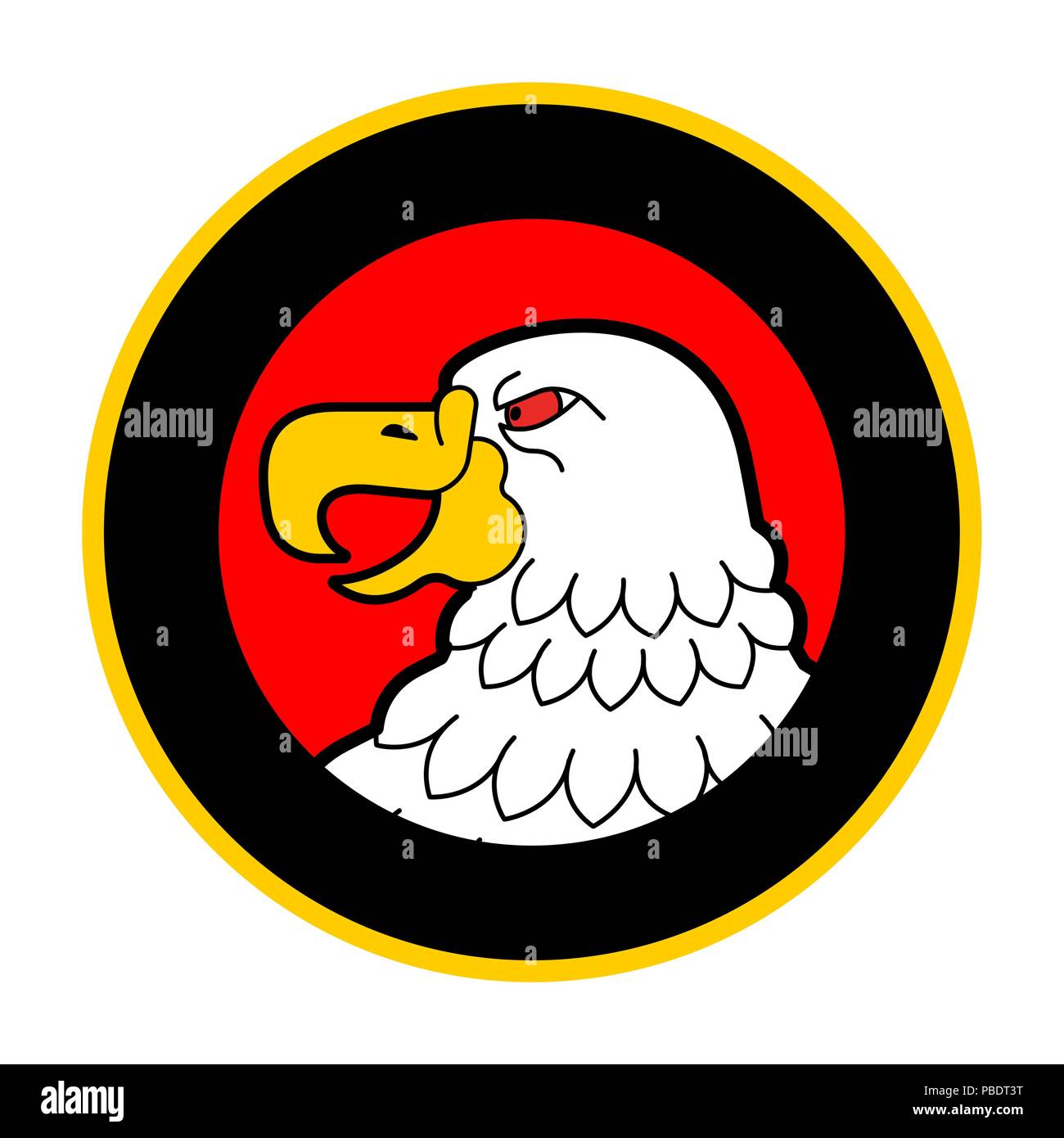 Aquila calva testa in cerchio emblema. Predator bird simbolo. Illustrazione Vettoriale Illustrazione Vettoriale