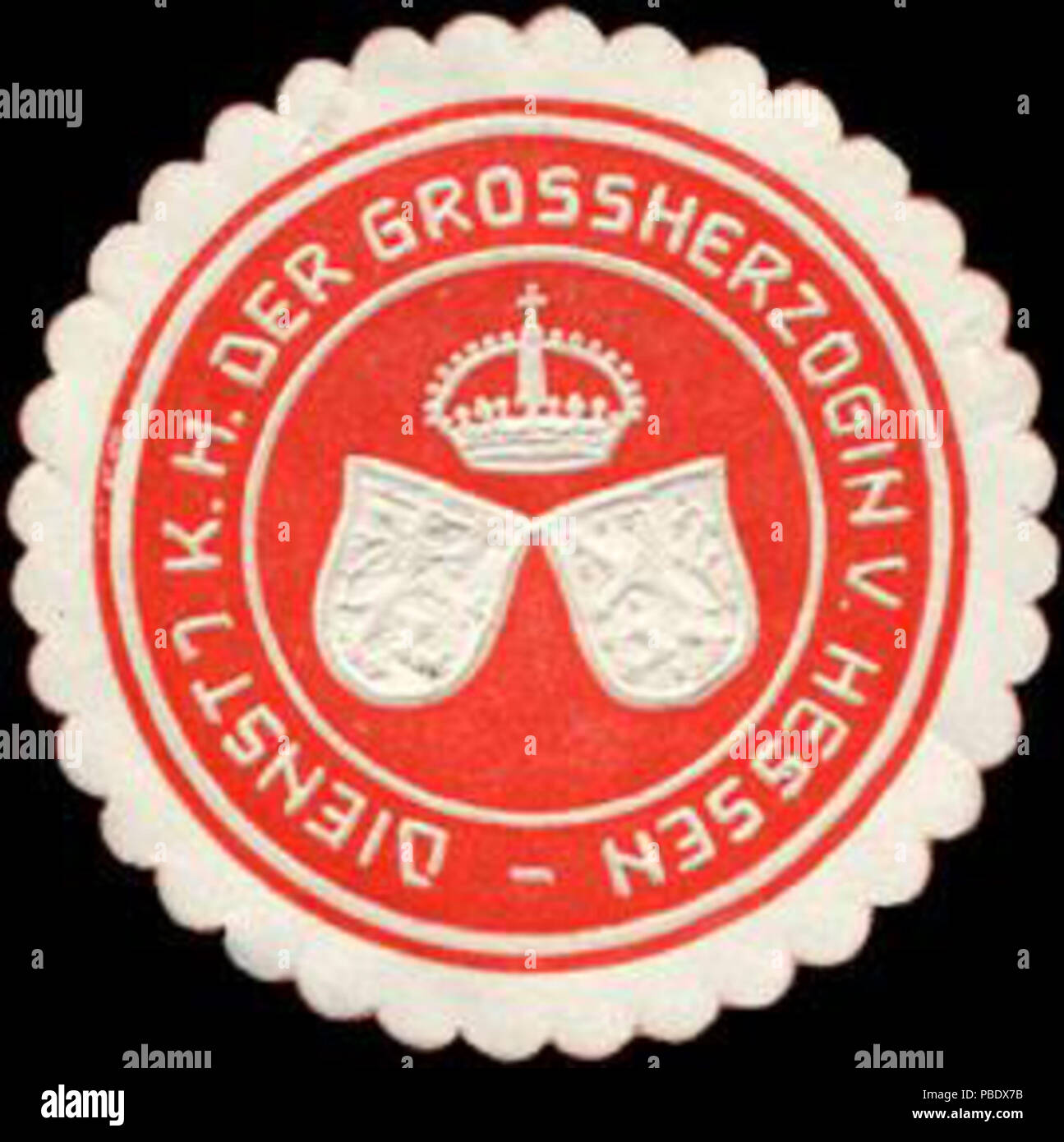 Alte Briefverschlussmarke aus Papier, welche seit ca. 1850 von Behoerden, Anwaelten, Notaren und Firmen zum verschliessen der Post verwendet wurde. 1350 Siegelmarke Dienst Ihrer Königlichen Hoheit der Grossherzogin von Hessen W0226467 Foto Stock
