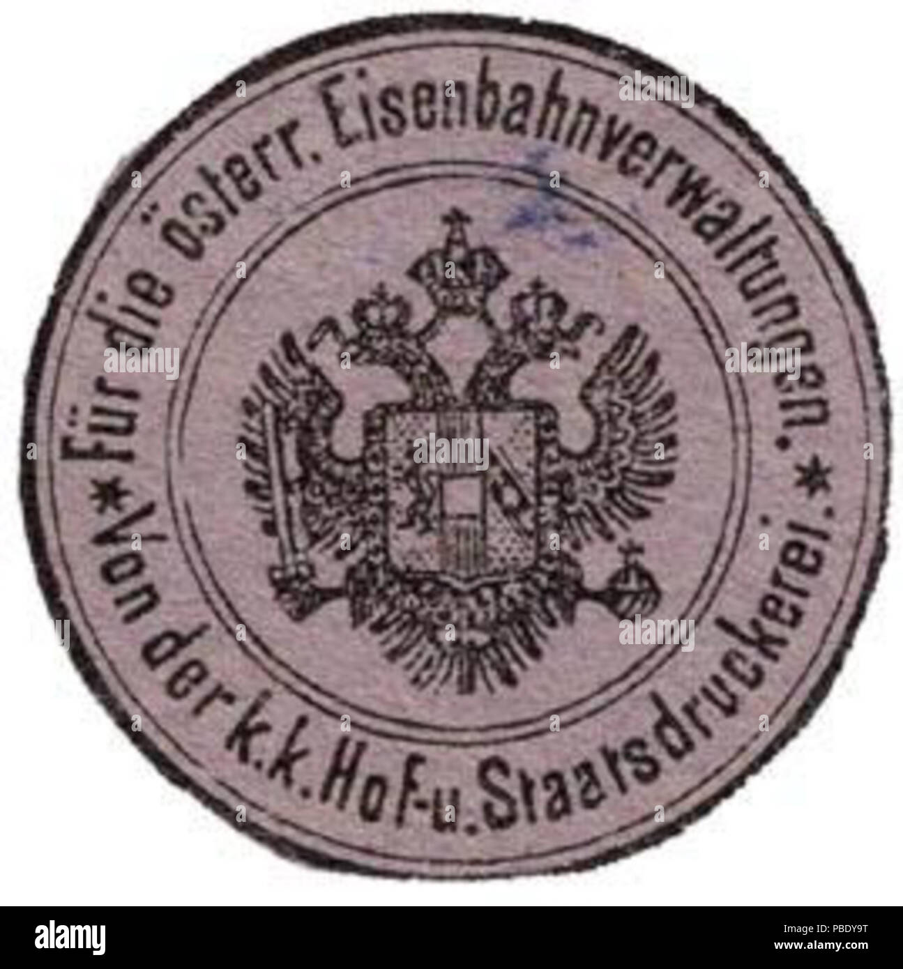 Alte Briefverschlussmarke aus Papier, welche seit ca. 1850 von Behoerden, Anwaelten, Notaren und Firmen zum verschliessen der Post verwendet wurde. 1356 Siegelmarke Für die österreichische Eisenbahnverwaltungen von der Kaiserlich Königlichen Hof - und Staatsdruckerei W0229600 Foto Stock