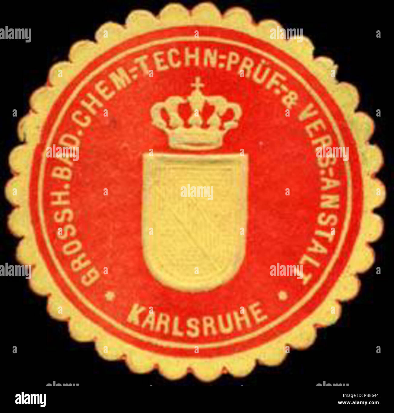Alte Briefverschlussmarke aus Papier, welche seit ca. 1850 von Behoerden, Anwaelten, Notaren und Firmen zum verschliessen der Post verwendet wurde. 1395 Siegelmarke Grossherzoglich Badische Chemisch - Technische - Prüf - &AMP; Versuchs - Anstalt - Karlsruhe W0227220 Foto Stock