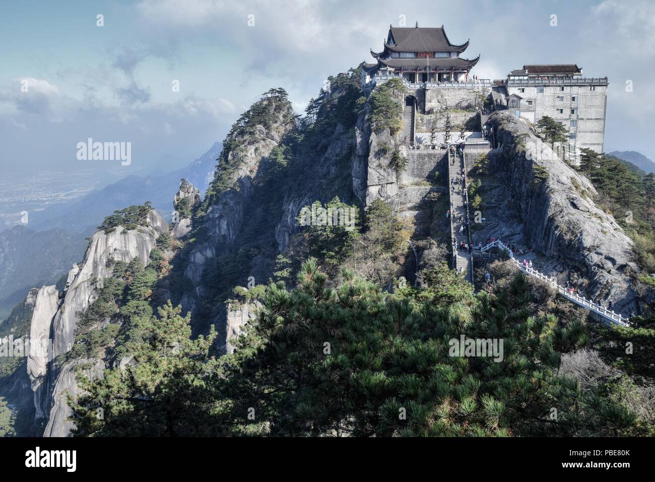 Tiantai Tempio della Daxiong Baodian, Tesoro Hall del grande eroe, sul Monte Jiuhua, nove Montagne incantate, una delle quattro montagne sacre di lombata Foto Stock
