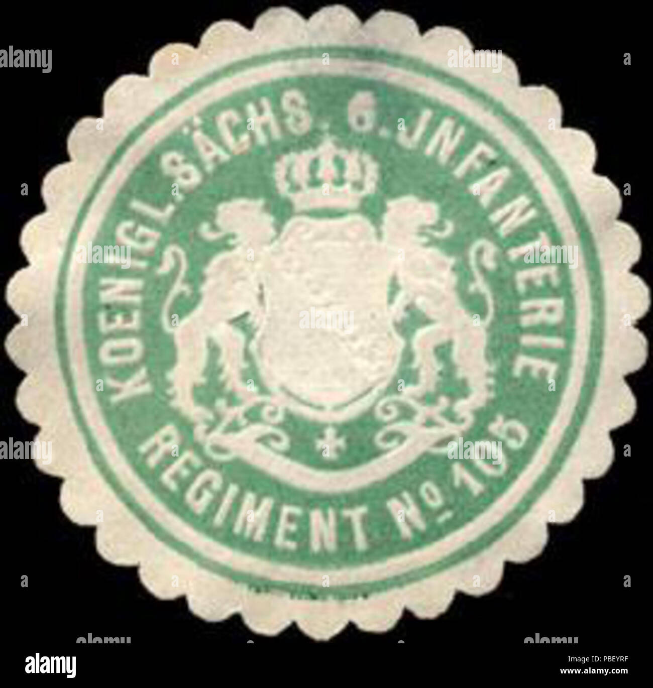 Alte Briefverschlussmarke aus Papier, welche seit ca. 1850 von Behoerden, Anwaelten, Notaren und Firmen zum verschliessen der Post verwendet wurde. 1443 Siegelmarke Koeniglich Sächsische 6. Infanterie Regiment No. 105 W0220177 Foto Stock