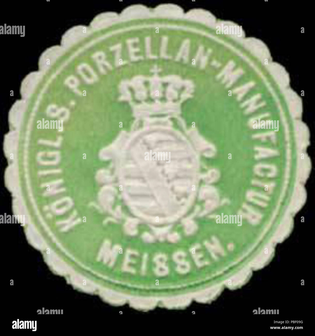 Alte Briefverschlussmarke aus Papier, welche seit ca. 1850 von Behoerden, Anwaelten, Notaren und Firmen zum verschliessen der Post verwendet wurde. 1445 Siegelmarke KPM Königl. Sächs. Porzellan-Manufaktur W0338444 Foto Stock