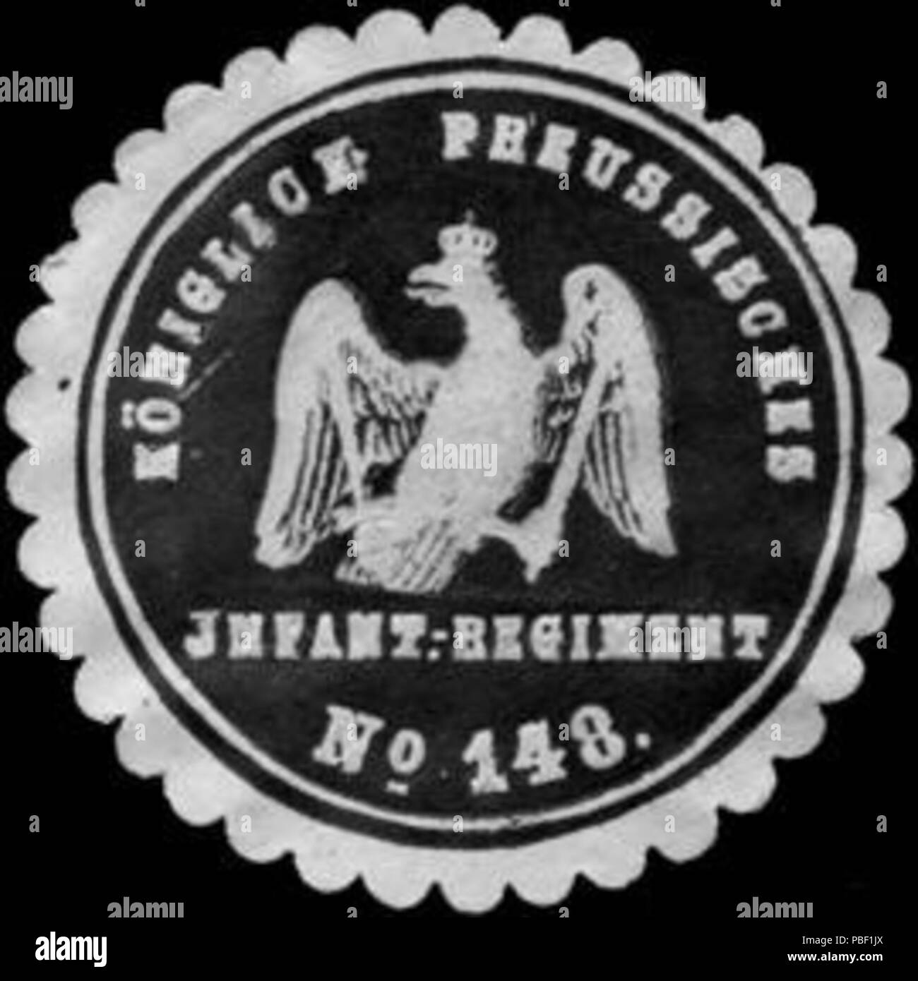 Alte Briefverschlussmarke aus Papier, welche seit ca. 1850 von Behoerden, Anwaelten, Notaren und Firmen zum verschliessen der Post verwendet wurde. 1453 Siegelmarke Königlich Preussische Infanterie - Regiment No. 148 W0215351 Foto Stock