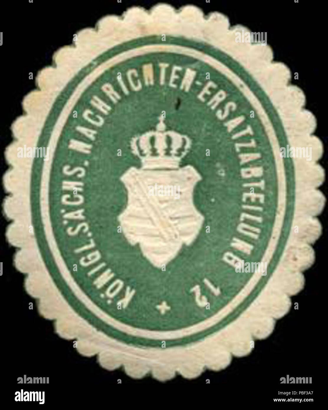 Alte Briefverschlussmarke aus Papier, welche seit ca. 1850 von Behoerden, Anwaelten, Notaren und Firmen zum verschliessen der Post verwendet wurde. 1462 Siegelmarke Königlich Sächsische Nachrichten - Ersatzabteilung 12 W0220350 Foto Stock