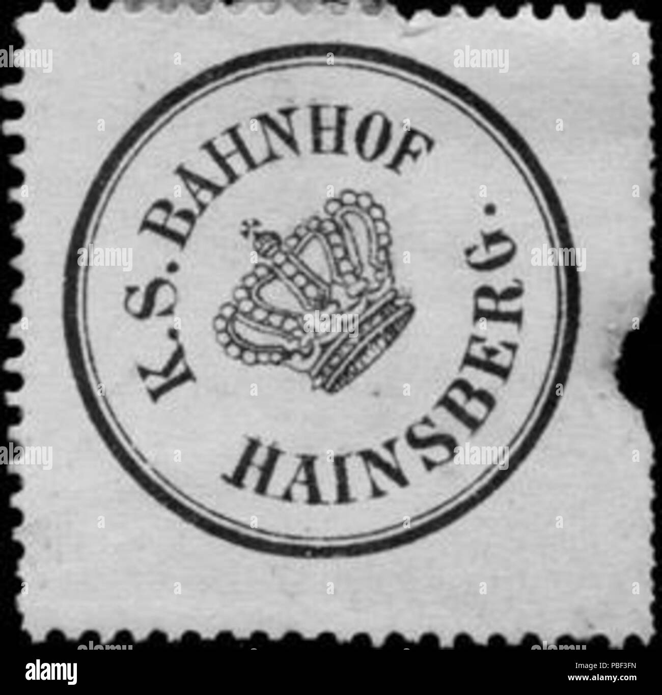 Alte Briefverschlussmarke aus Papier, welche seit ca. 1850 von Behoerden, Anwaelten, Notaren und Firmen zum verschliessen der Post verwendet wurde. 1463 Siegelmarke Königlich Sächsischer Bahnhof Hainsberg W0205532 Foto Stock