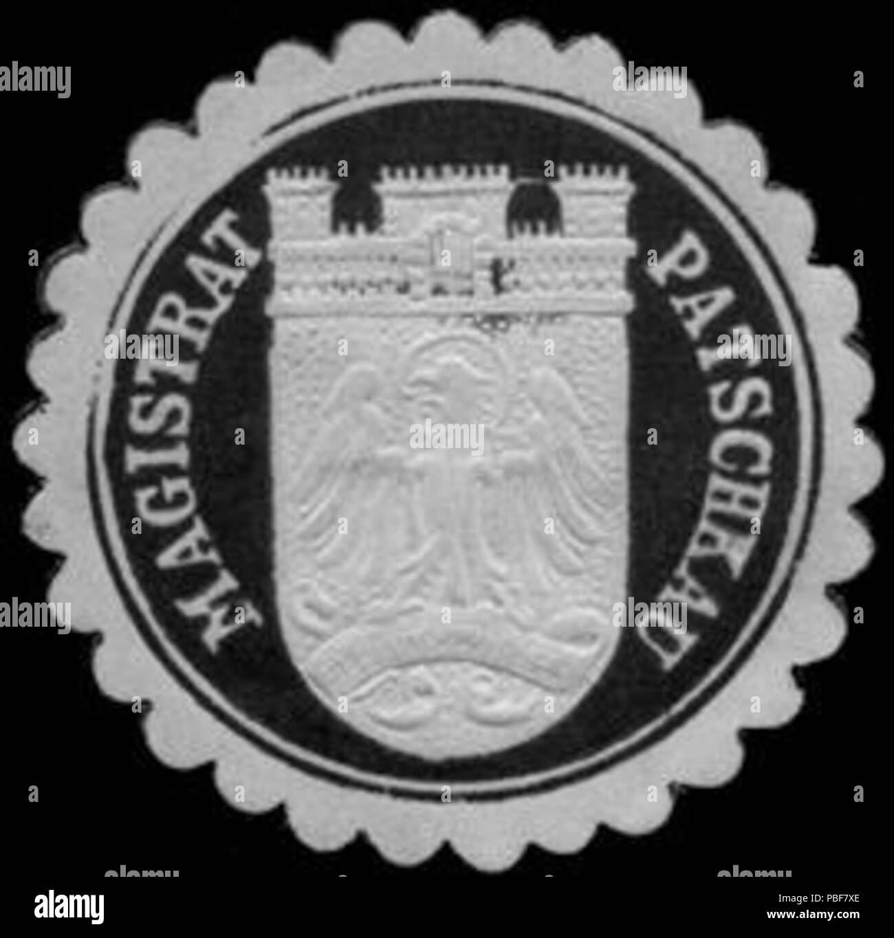 1486 Siegelmarke Magistrat Patschkau W0240487 Foto Stock