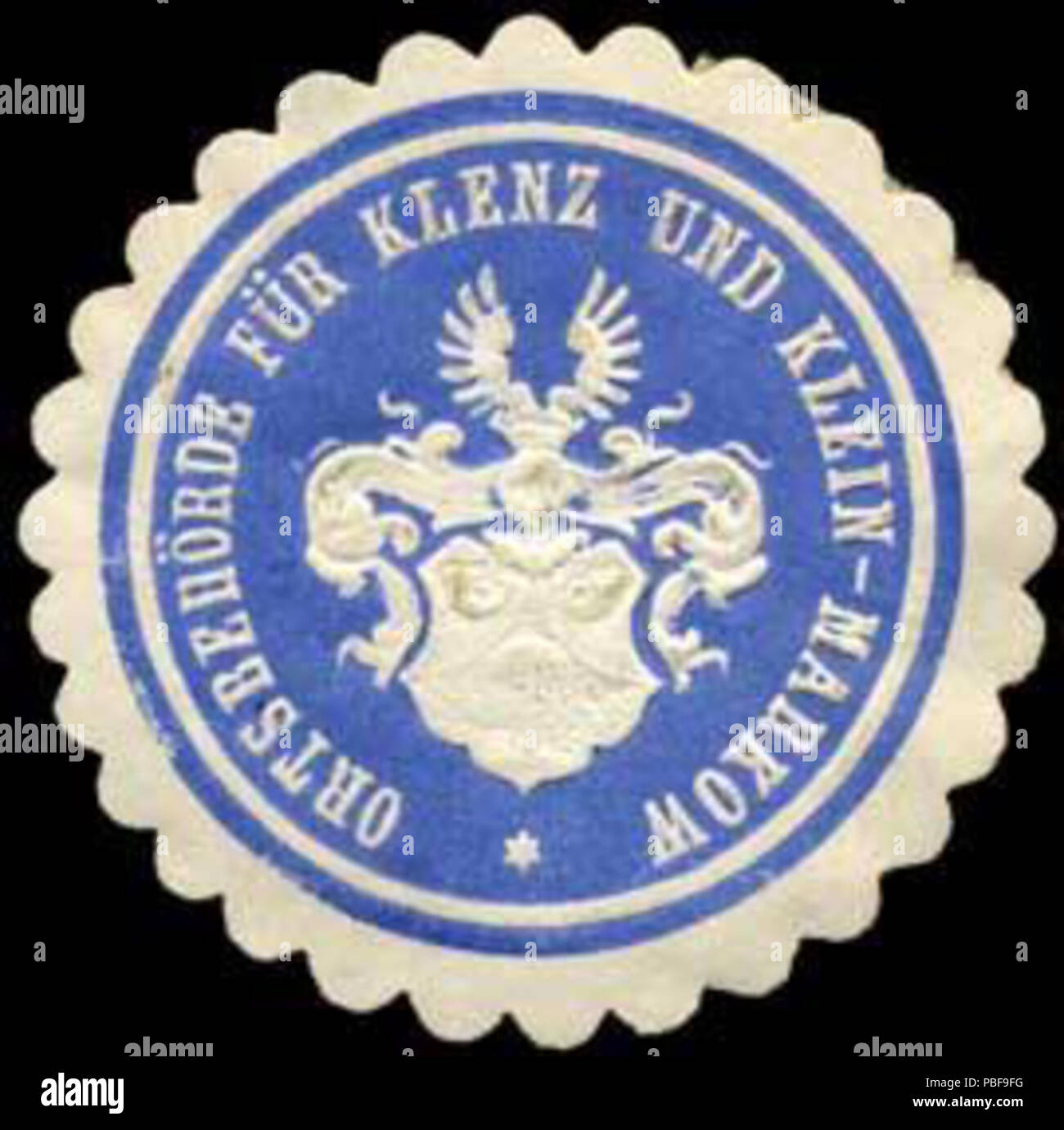 Alte Briefverschlussmarke aus Papier, welche seit ca. 1850 von Behoerden, Anwaelten, Notaren und Firmen zum verschliessen der Post verwendet wurde. 1494 Siegelmarke Ortsbehörde für Klenz und Klein-Markow W0310493 Foto Stock