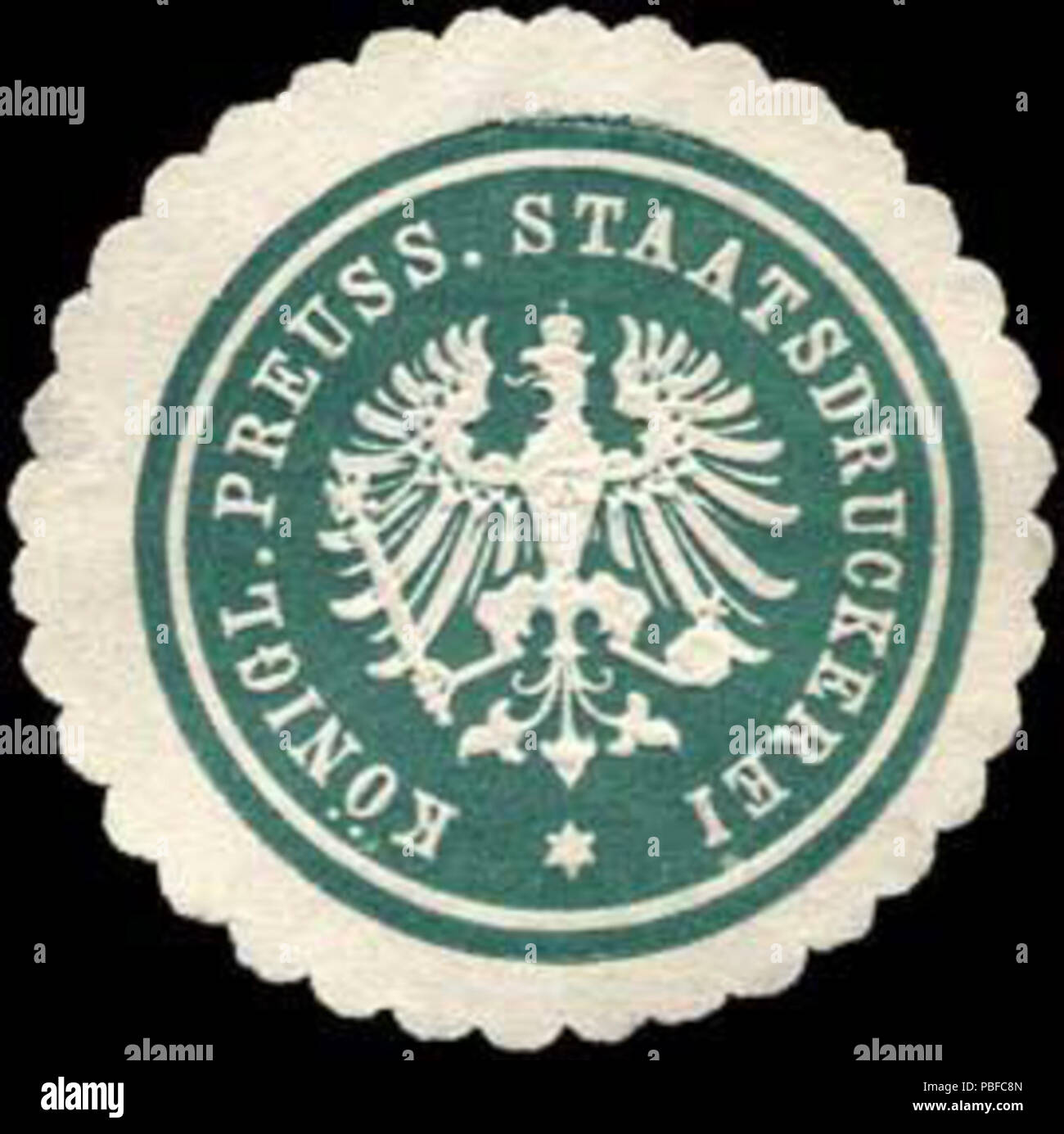 Alte Briefverschlussmarke aus Papier, welche seit ca. 1850 von Behoerden, Anwaelten, Notaren und Firmen zum verschliessen der Post verwendet wurde. 1455 Siegelmarke Königlich Preussische Staatsdruckerei W0237648 Foto Stock