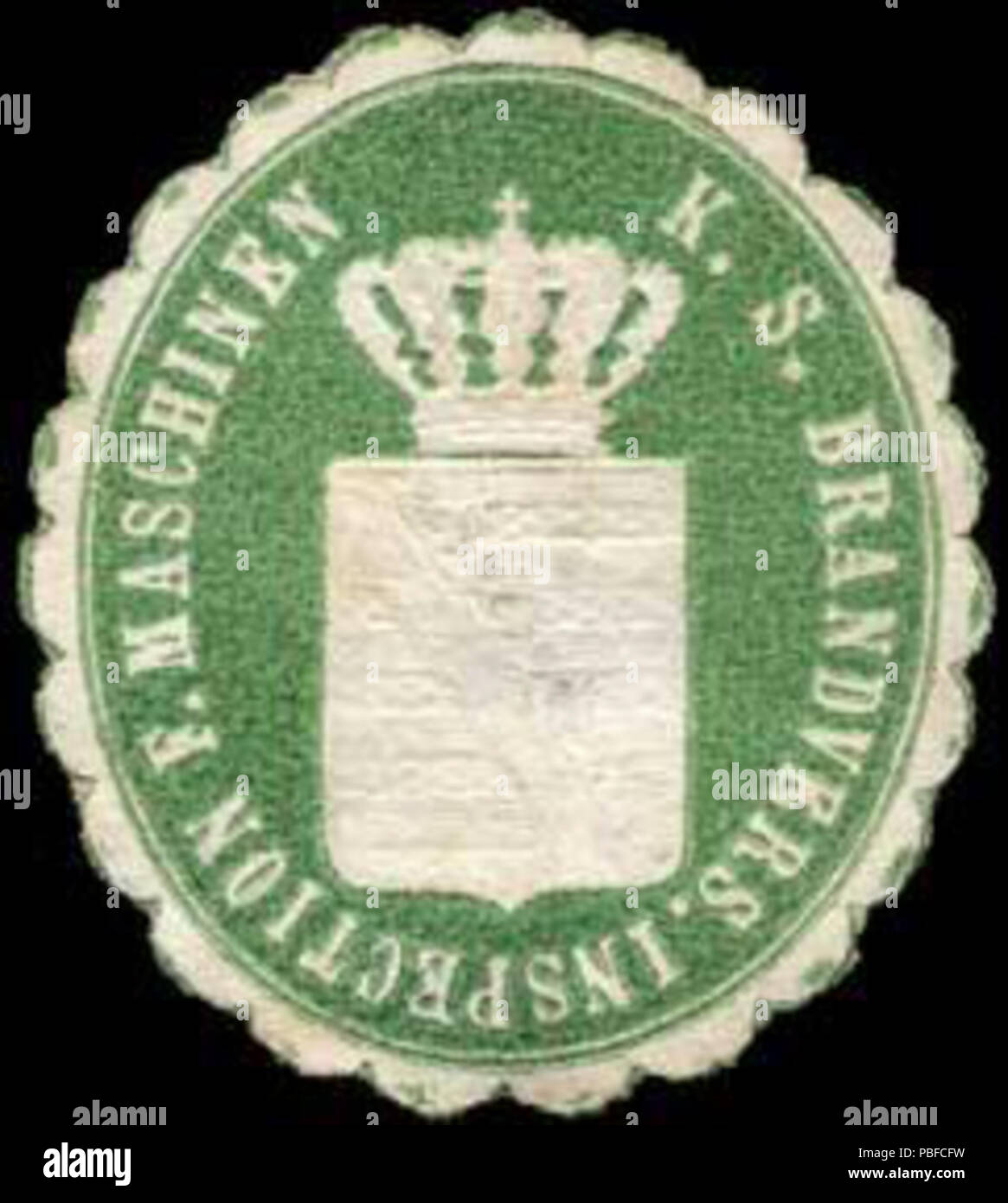 Alte Briefverschlussmarke aus Papier, welche seit ca. 1850 von Behoerden, Anwaelten, Notaren und Firmen zum verschliessen der Post verwendet wurde. 1461 Siegelmarke Königlich Sächsische ispezione Brandversicherungs für Maschinen W0253821 Foto Stock