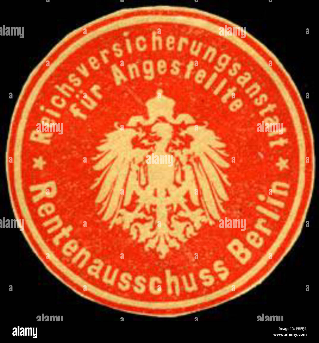 Alte Briefverschlussmarke aus Papier, welche seit ca. 1850 von Behoerden, Anwaelten, Notaren und Firmen zum verschliessen der Post verwendet wurde. 1502 Siegelmarke Reichsversicherungsanstalt für Angestellte - Berlino Rentenausschuss W0219327 Foto Stock