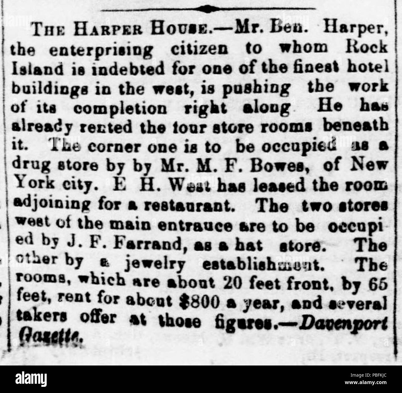 1643 La Harper House - Daily Argus, 14 Settembre 1870 Foto Stock