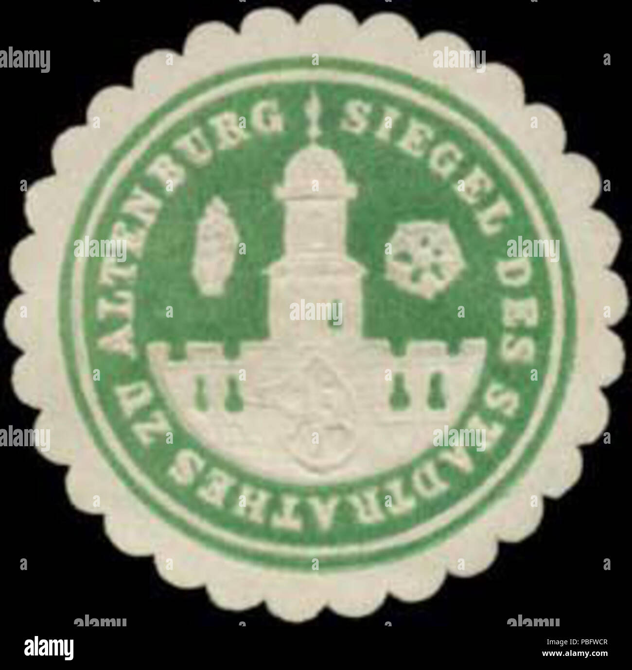 Alte Briefverschlussmarke aus Papier, welche seit ca. 1850 von Behoerden, Anwaelten, Notaren und Firmen zum verschliessen der Post verwendet wurde. 1511 Siegelmarke Siegel des Stadtrathes zu Altenburg-Thüringen W0383974 Foto Stock
