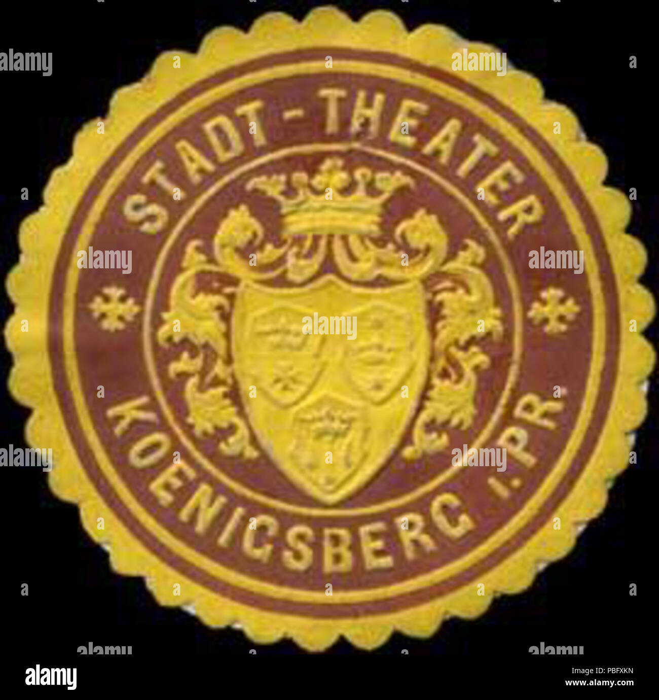 Alte Briefverschlussmarke aus Papier, welche seit ca. 1850 von Behoerden, Anwaelten, Notaren und Firmen zum verschliessen der Post verwendet wurde. 1519 Siegelmarke Stadt-Theater Königsberg-Preussen W0312846 Foto Stock