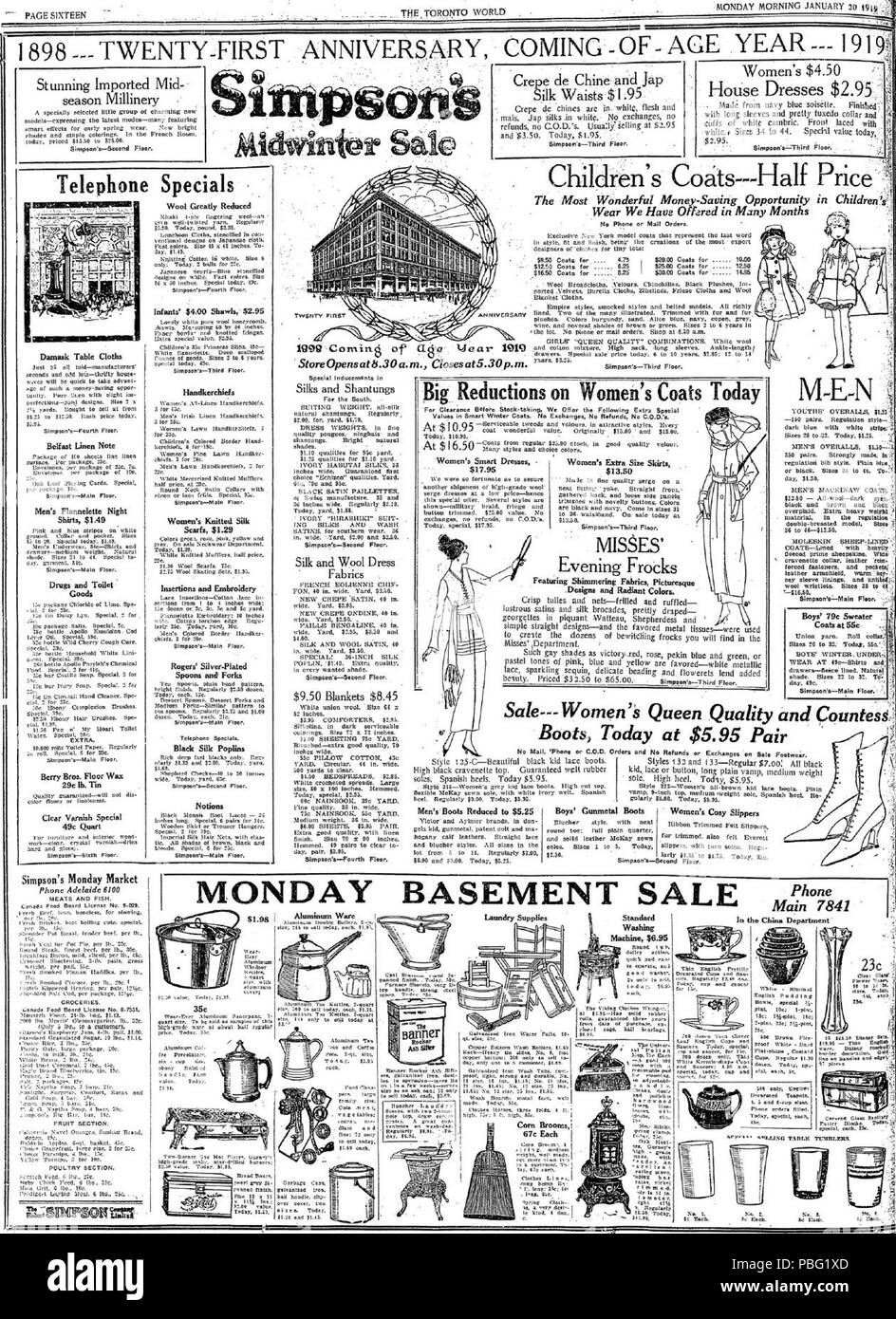 1538 Simpson's annuncio 1919 Foto Stock
