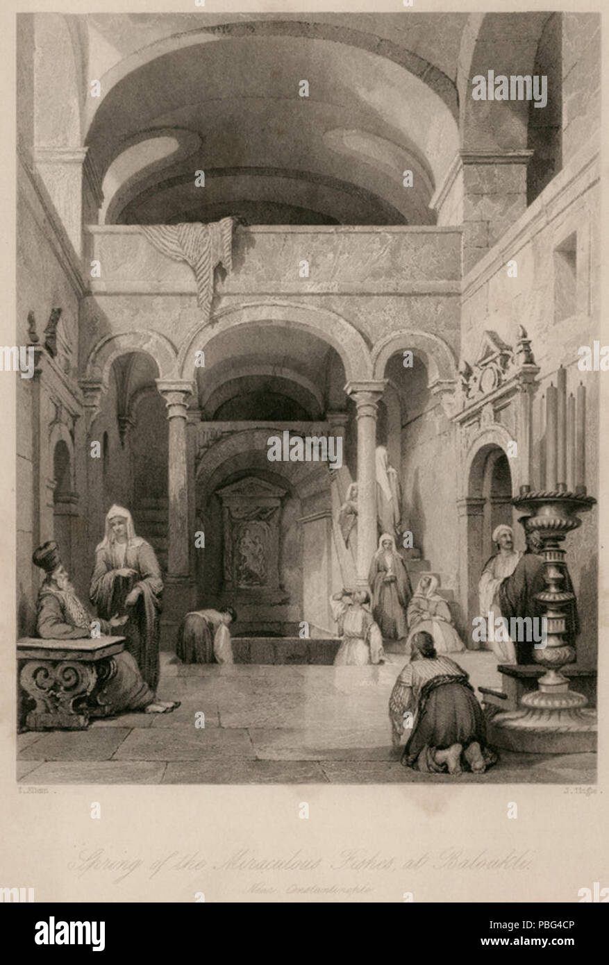 1560 la molla della miracolosa pesci ad Baloukli - Robert Walsh &AMP; Allom Thomas - 1836 Foto Stock