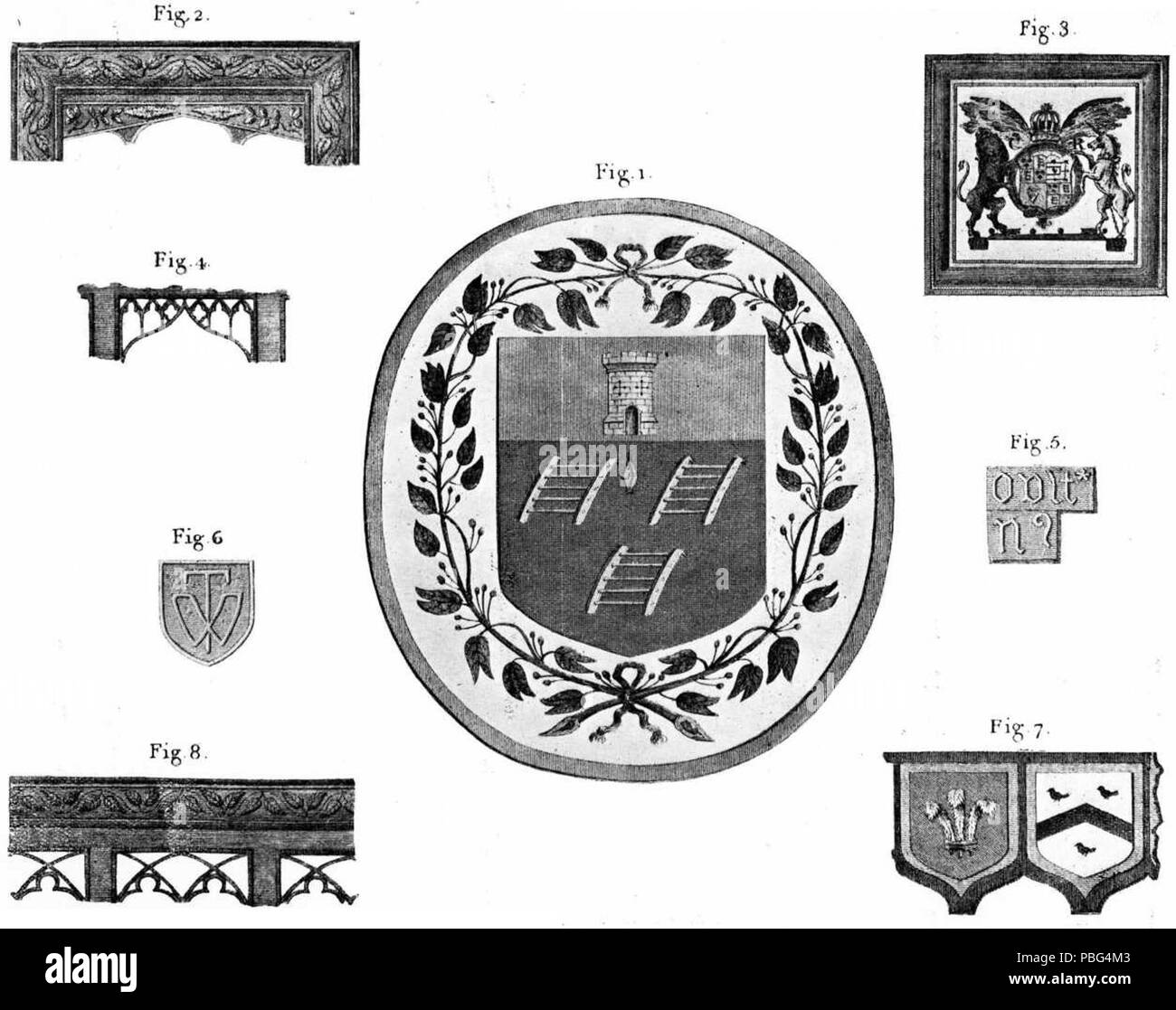 1562 Padarn St è la Chiesa, Llanbadarn Fawr, incisioni di ormai perso interno in legno Foto Stock