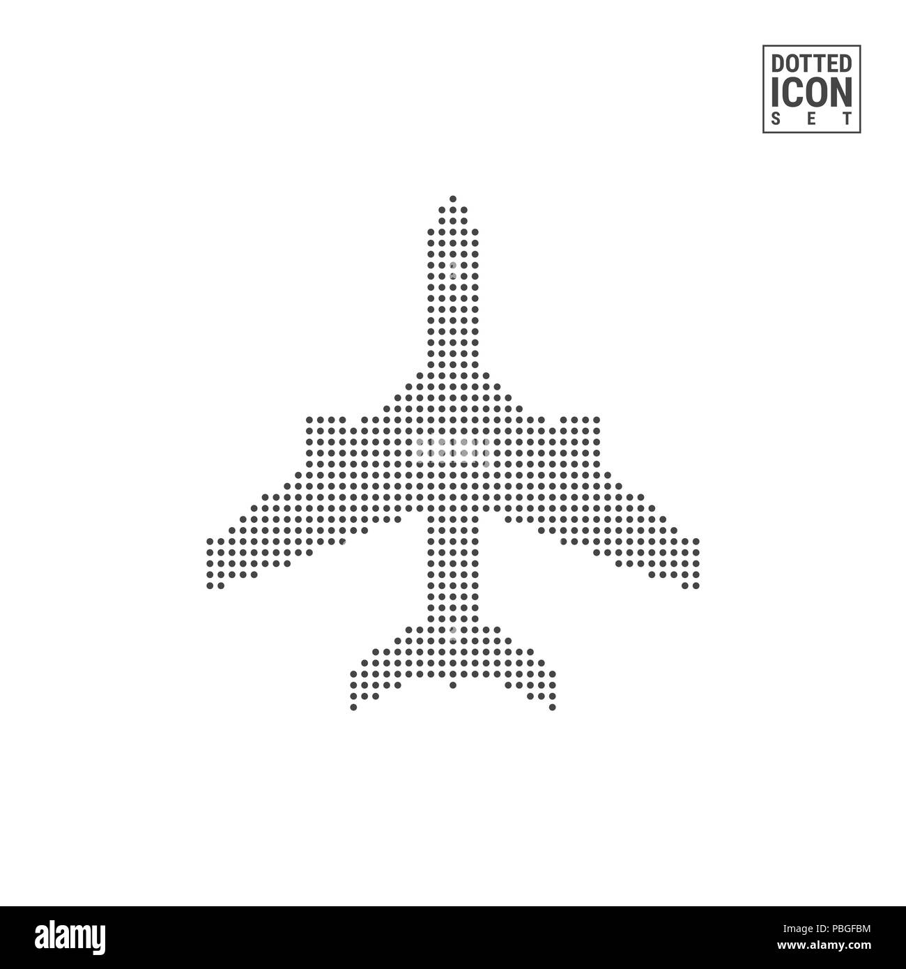 Aereo modello a punti e la relativa icona. Aereo Icona punteggiata isolati su sfondo bianco. Illustrazione del velivolo. Sfondo per Banner, Certificato, Poster Des Foto Stock