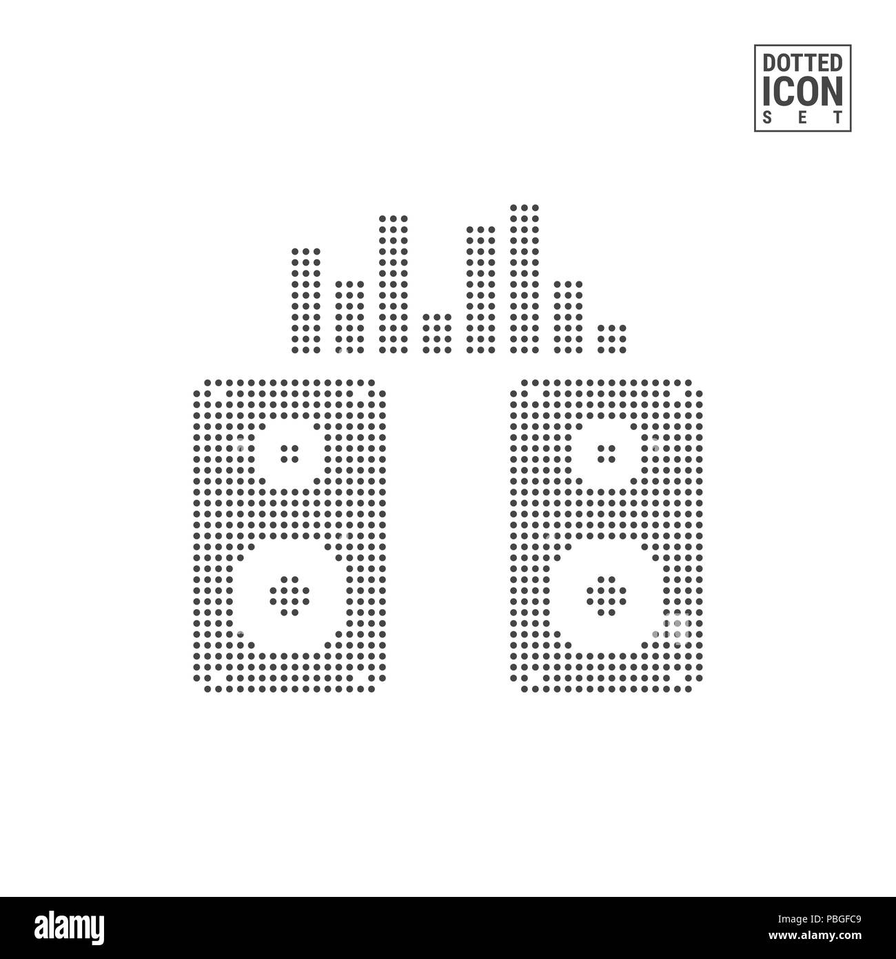 Colonne musicali ed equalizzatore Dot Pattern Icona. Altoparlanti Icona punteggiata isolato su bianco. Illustrazione di altoparlanti. Sfondo per Banner, certificato, Foto Stock