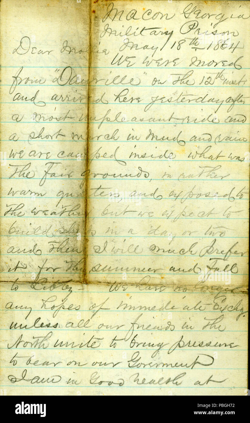 902 Lettera da James E. Amore, Macon, Georgia, carcere militare, a Molly, 18 maggio 1864 Foto Stock