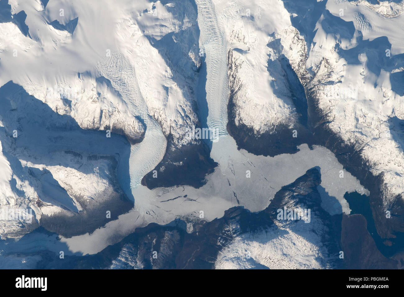 La NASA immagine satellitare di Torres del Paine ghiacciai, Cile, Sud America Foto Stock