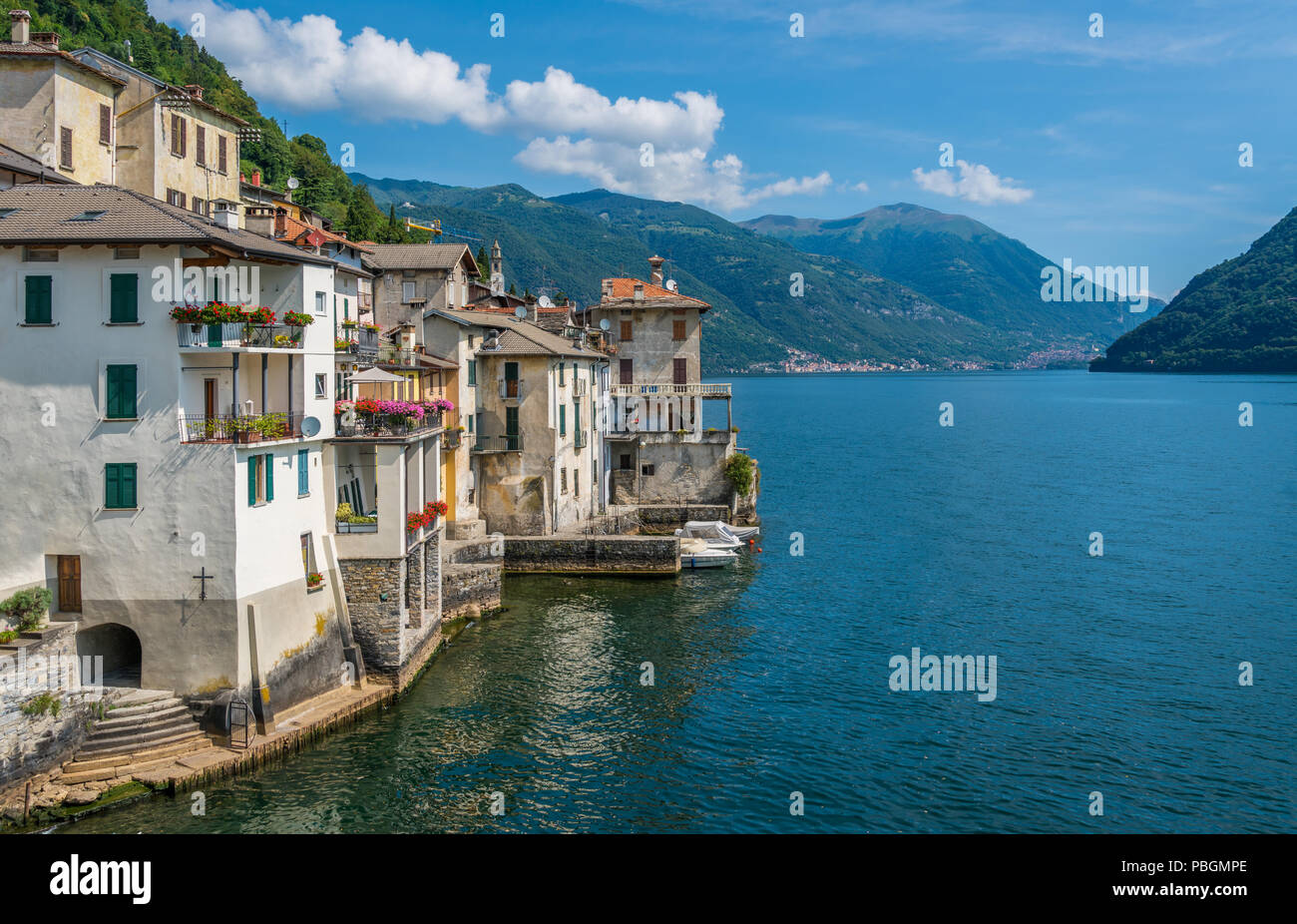 Vista panoramica a Brienno, sul lago di Como, Lombardia, Italia. Foto Stock