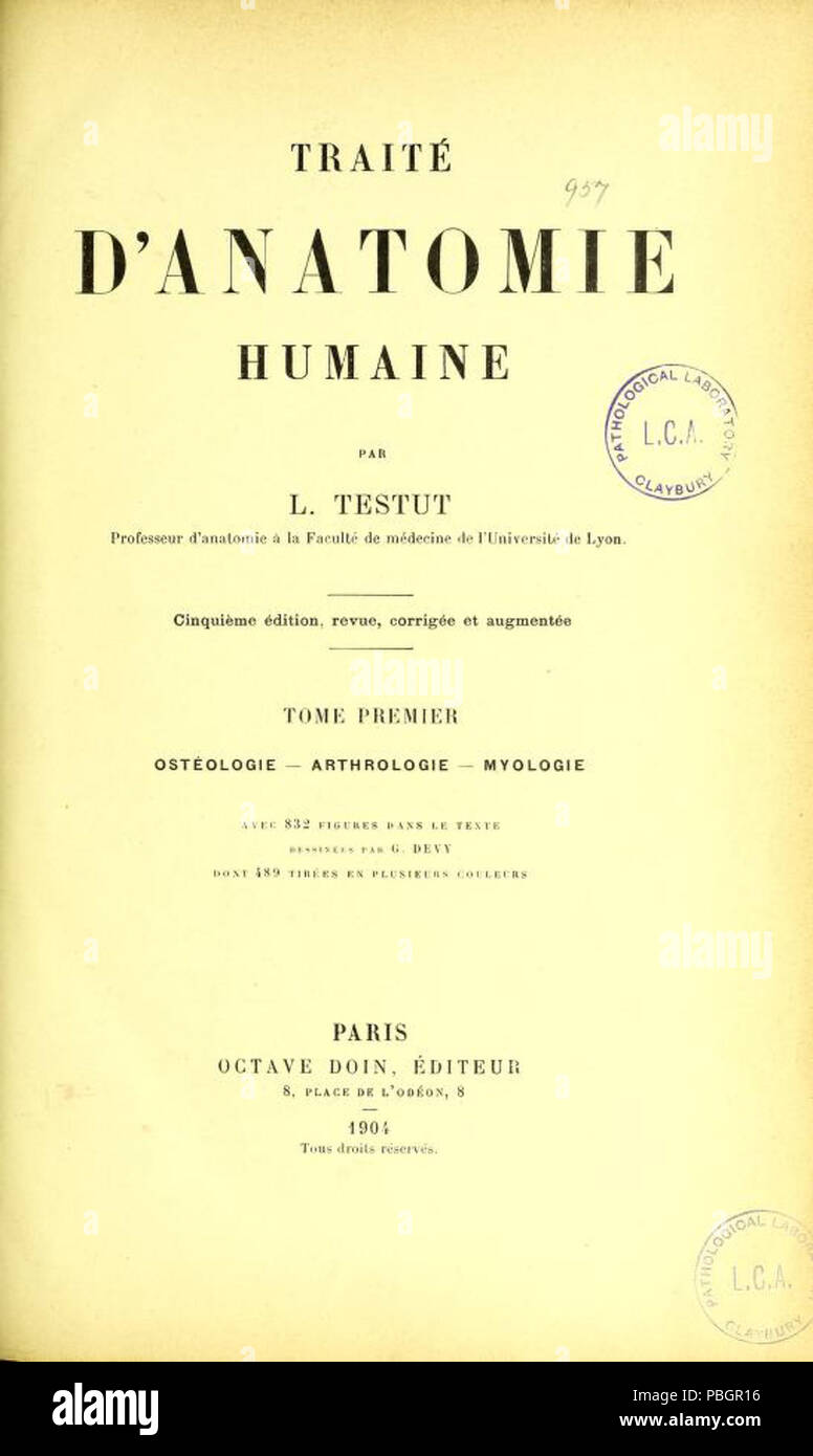 1606 Testut il trattato sulla Anatomia Umana (1904 Ed.) cove del primo volume della Foto Stock