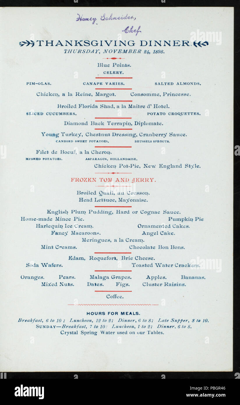 1607 La Giornata del ringraziamento per la cena (detenute da) GREAT SOUTHERN HOTEL ignifugo (a) "Columbus, Ohio" (HOTEL;) (NYPL ADE-271346-4000005252) Foto Stock