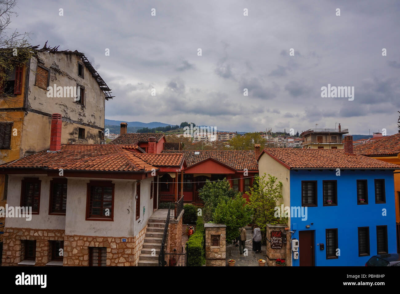 Edifici di architettura tradizionale e le vecchie case a Barbouta, Veria. Barbouta è il nome del quartiere ebraico di Veria, una piccola città in Macedonia, Foto Stock