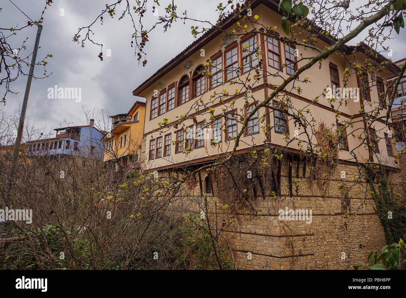 Edifici di architettura tradizionale e le vecchie case a Barbouta, Veria. Barbouta è il nome del quartiere ebraico di Veria, una piccola città in Macedonia, Foto Stock