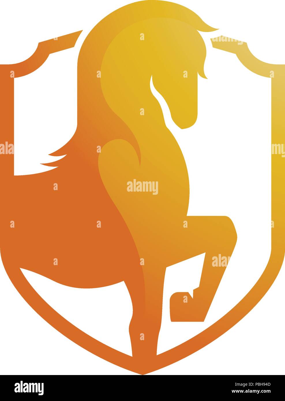 Strong Golden Horse in scudo simbolo astratto Illustrazione Vettoriale