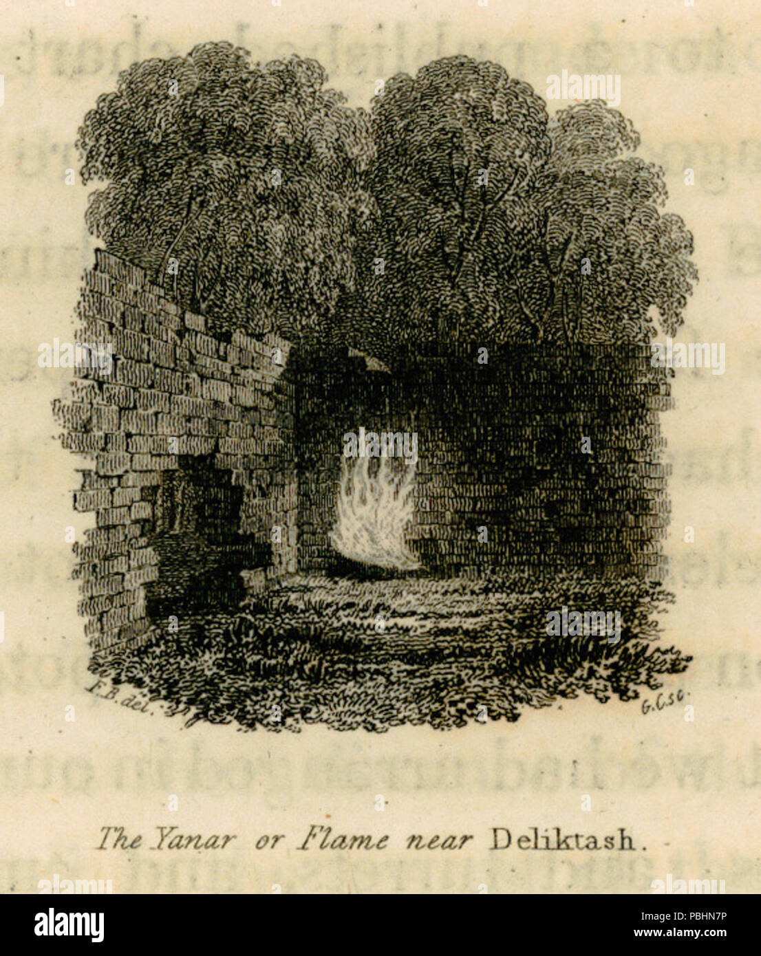 1714 Il Yanar o fiamme libere vicino Deliktash - Beaufort Francesco F - 1817 Foto Stock