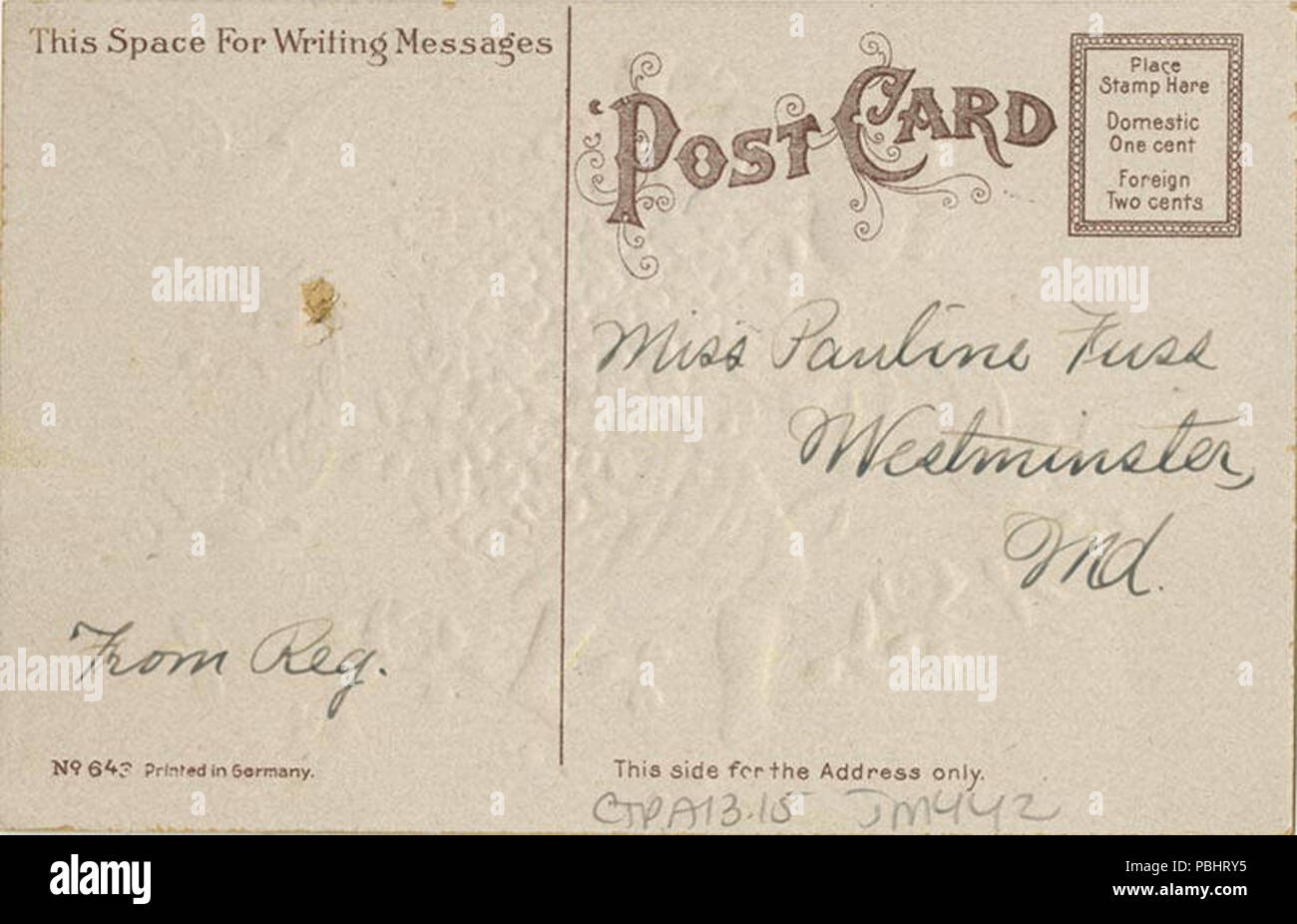 1753 Al mio Valentine, Amorino con rose a forma di cuore e le colombe battenti round. Allegata è una freccia (BNI 17620) Foto Stock