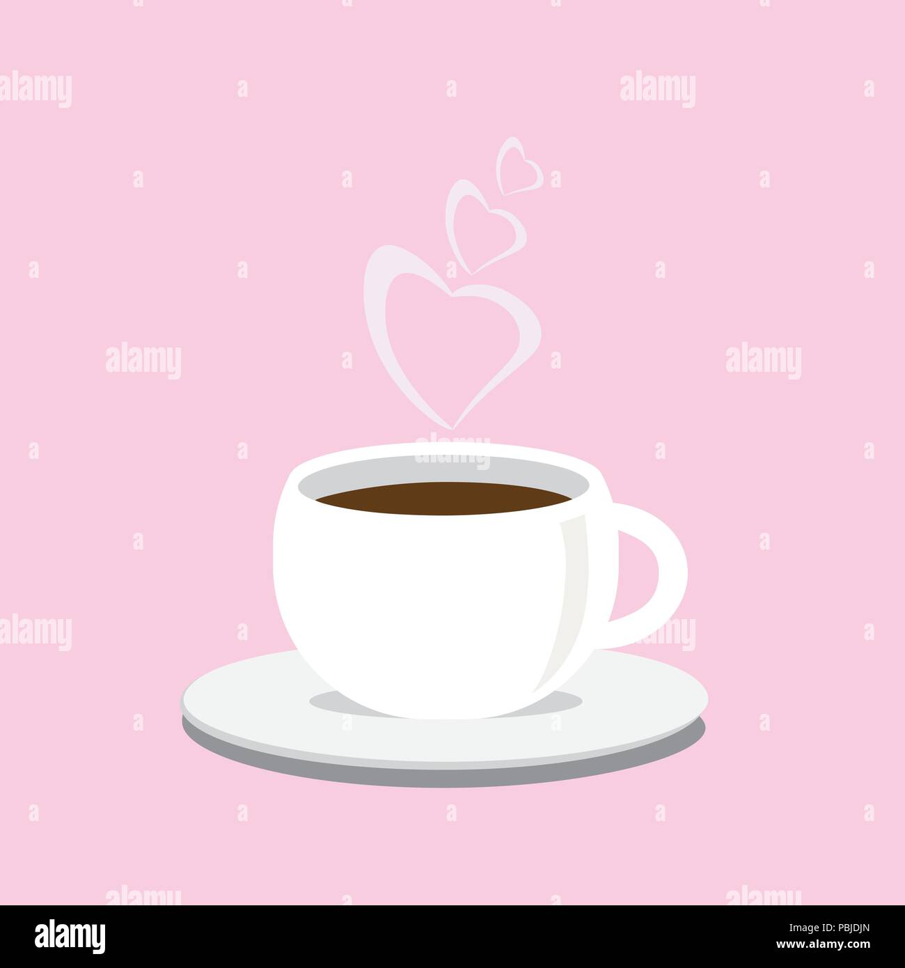 Tazze da caffè su piattini, latte o caffè cappuccino, vettore di stile. Illustrazione Vettoriale