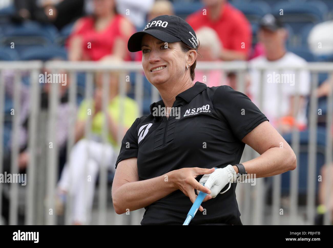 Il Webb di Karrie dell'Australia sul primo tee durante il giorno tre del 2018 Aberdeen Standard Investments Ladies Scottish Open al Gullane Golf Club. STAMPA ASSOCIAZIONE Foto, Foto data: Sabato 28 luglio 2018. Il credito fotografico dovrebbe essere: Jane Barlow/PA Wire. Foto Stock