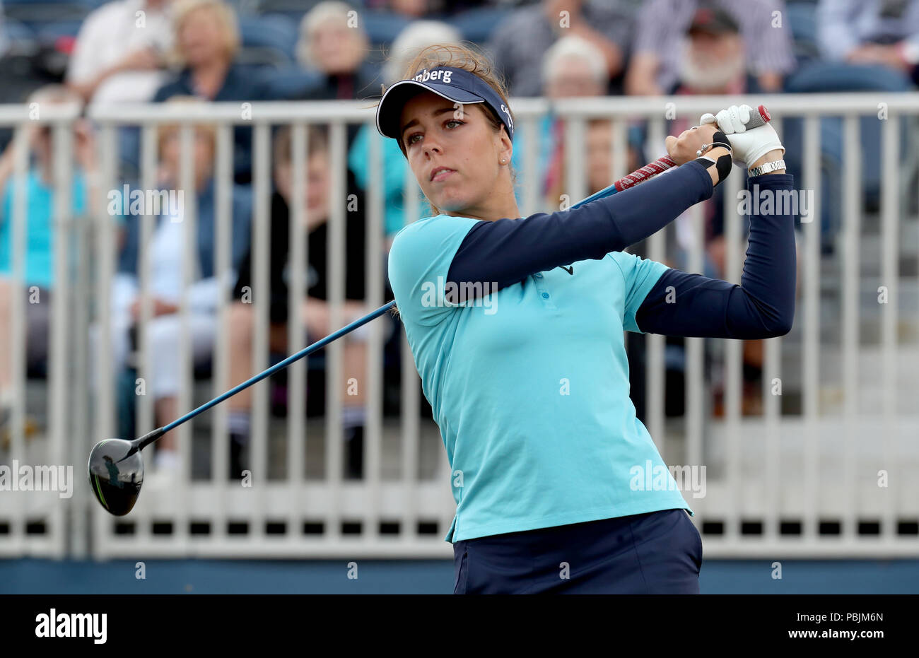 England's Georgia Hall al primo tee durante il terzo giorno dell'Aberdeen Standard Investments Ladies Scottish Open 2018 al Gullane Golf Club. STAMPA ASSOCIAZIONE Foto, Foto data: Sabato 28 luglio 2018. Il credito fotografico dovrebbe essere: Jane Barlow/PA Wire. Foto Stock