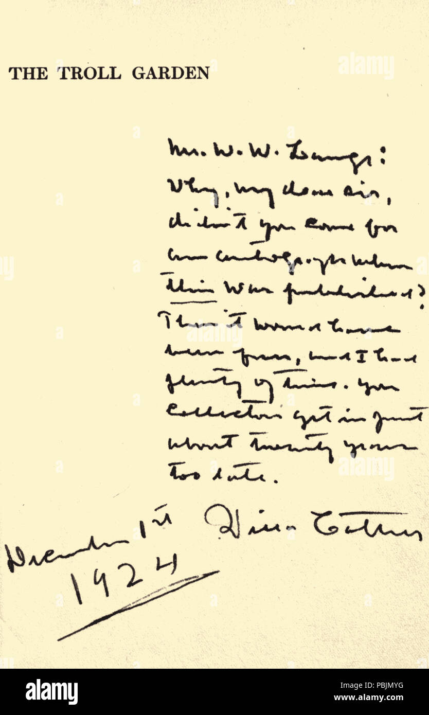 1854 Willa Catcher's lettera manoscritta--Il Troll Garden Foto Stock