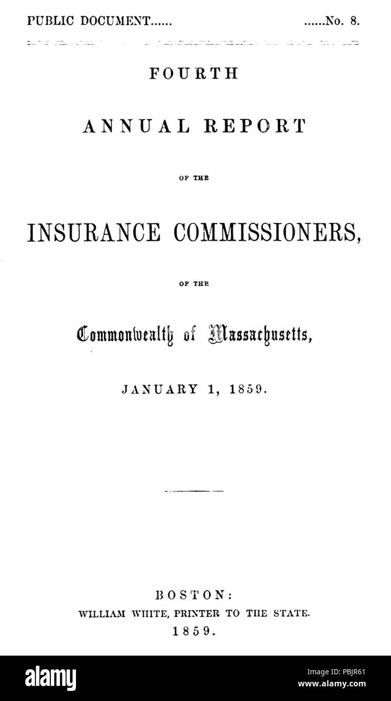 1872 Wright - rapporto assicurativo per 1858 - Pagina del titolo Foto Stock