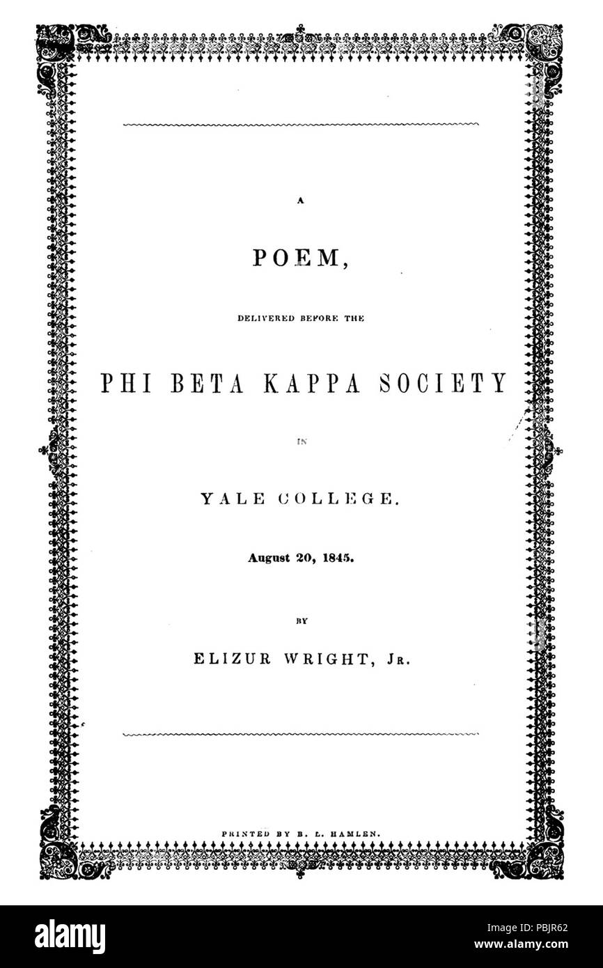 1872 Wright - Phi Beta Kappa poesia - Pagina del titolo Foto Stock