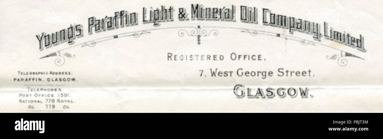 1879 Young luce di paraffina e olio minerale carta intestata della Società 1909 Foto Stock