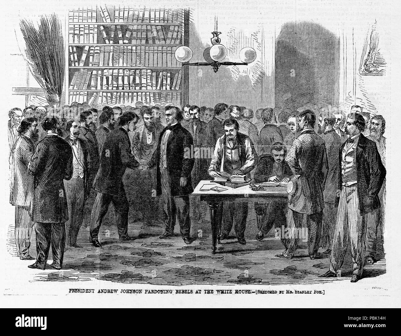 1225 Presidente Andrew Johnson perdonare i ribelli alla Casa Bianca Foto Stock