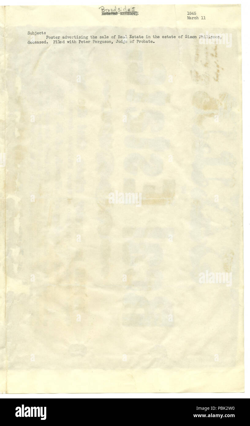 1222 Poster pubblicitari vendita pubblica di beni immobili in estate di Simon Philipson, deceduto, Marzo (3), 1845 Foto Stock