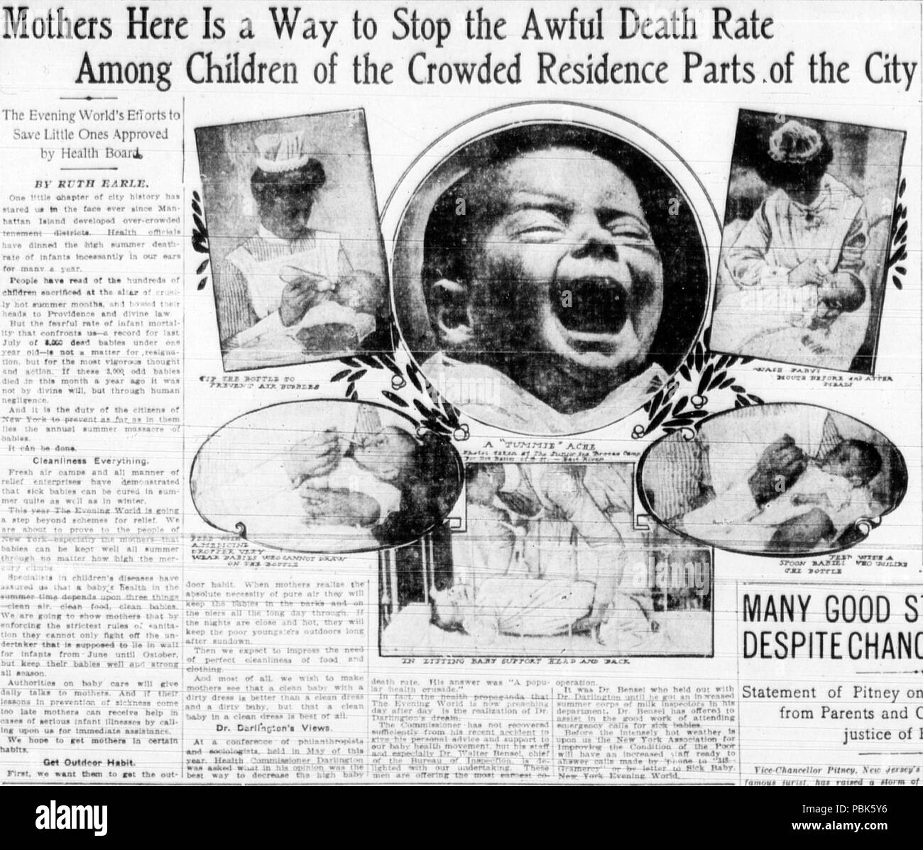 1098 NewsPaperArticleChildMortality-TheWorld-Saturdaysera-1906-07-14 Foto Stock
